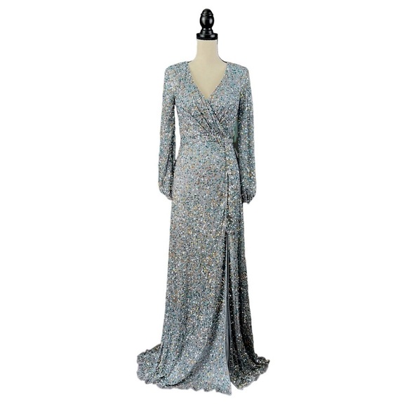 Mac Duggal Womens Sequined Evening Gown Dress Plunge Neckline Long Dress - Picture 1 of 16